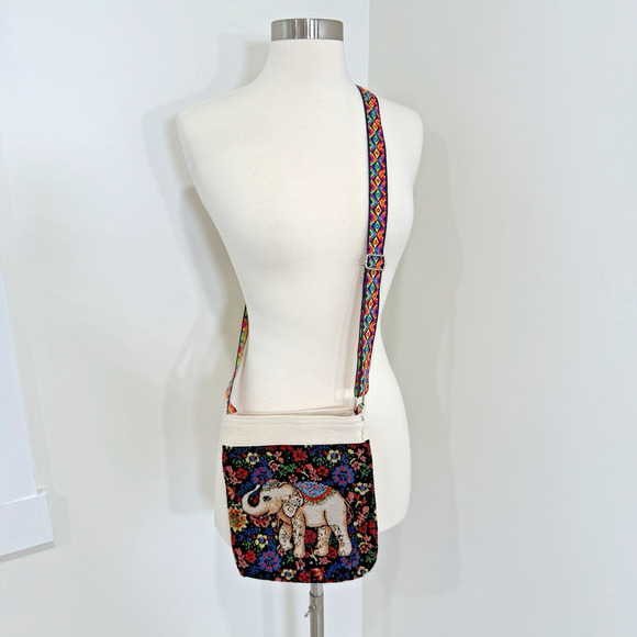 Elephant Tapestry Mid Size Shoulder Crossbody Bag Purse Retro Bohemian 90 Hippie - Picture 2 of 10
